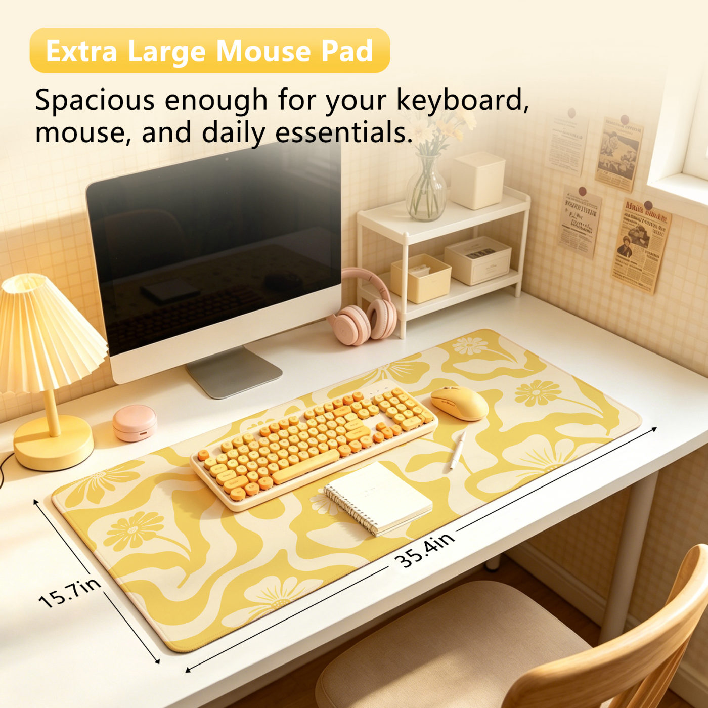 Yellow abstract daisy — XL desk mat